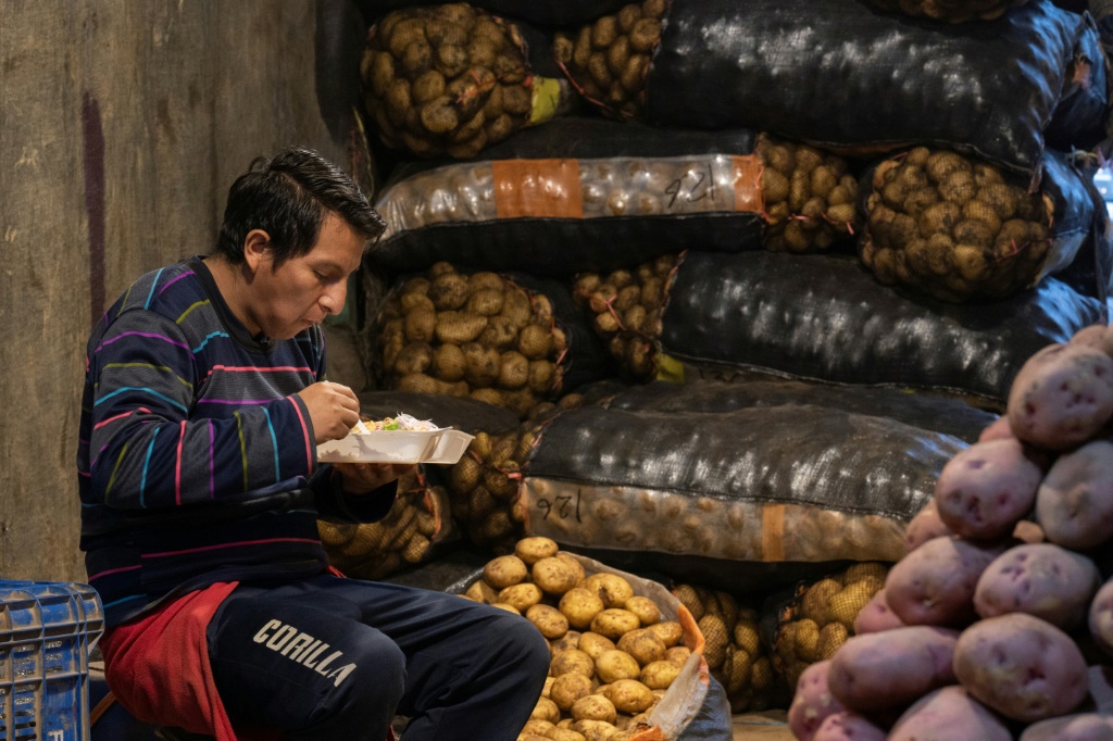 بائع بطاطس في سوق سانتا أنيتا في العاصمة البيروفية ليما في 21 ايلول/سبتمبر 2022 (ا ف ب)