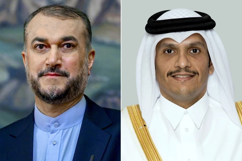 وزير الخارجية القطري محمد بن عبد الرحمن آل ثاني (يمين) ووزير الخارجية الإيراني حسين أمير عبد اللهيان (وكالات)