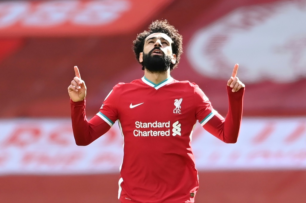 المصري محمد صلاح في لقطة له في الوان ليفربول الانكليزي. 10 نيسان/ابريل 2022 (ا ف ب)