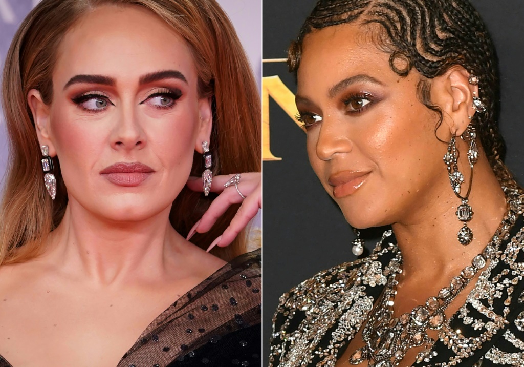 صورة مركبة تجمع مغنية البوب البريطانية أديل (يسار) والنجمة الأميركية بيونسيه (ا ف ب)