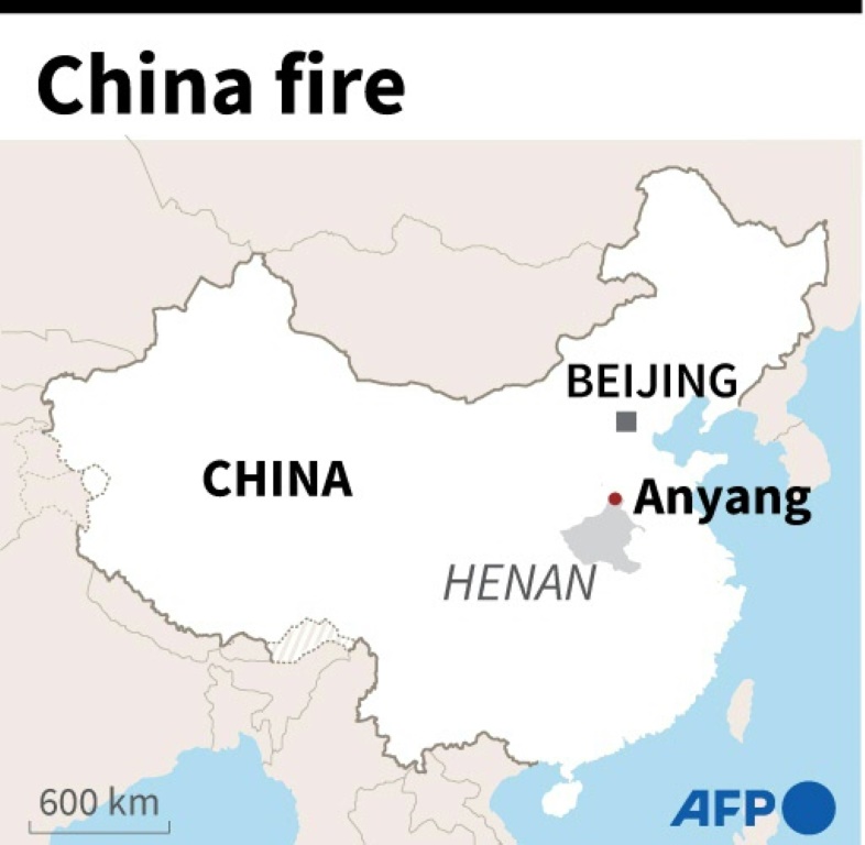 خريطة تحدد موقع مدينة أنيانغ في مقاطعة خنان بوسط الصين ، حيث قُتل العشرات بعد حريق في مصنع يوم الاثنين (ا ف ب)