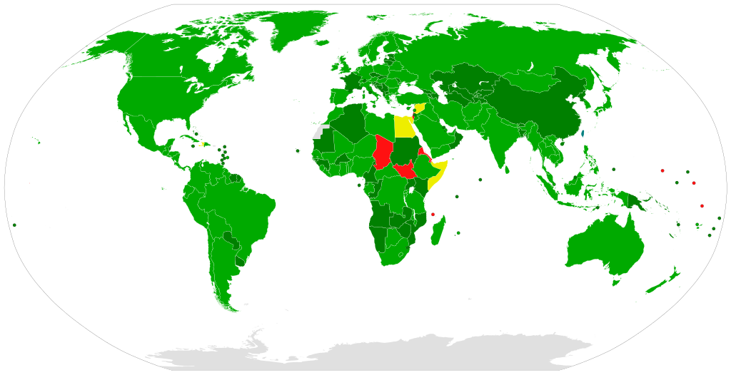لا يشارك في الاتفاقية سوى إسرائيل وثمان دول صغيرة في أفريقيا وآسيا (ويكيبيديا)