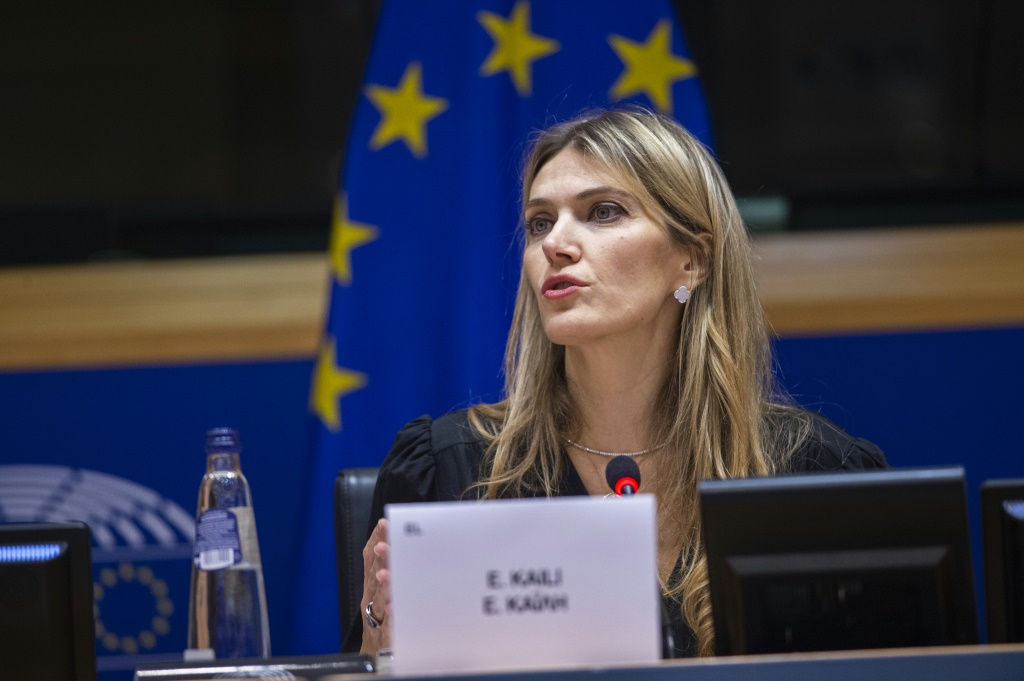 عضو البرلمان الأوروبي اليونانية إيفا كايلي ، يظهر هنا في صورة نشرة تم التقاطها ونشرها من قبل البرلمان الأوروبي في 7 ديسمبر 2022 (ا ف ب)