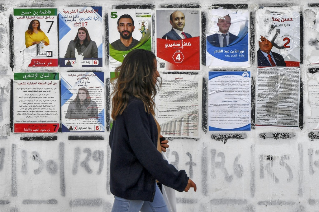 ملصقات انتخابية في العاصمة التونسية خلال حملة الاقتراع التشريعي في 14 كانون الأول/ديسمبر 2022 (ا ف ب)