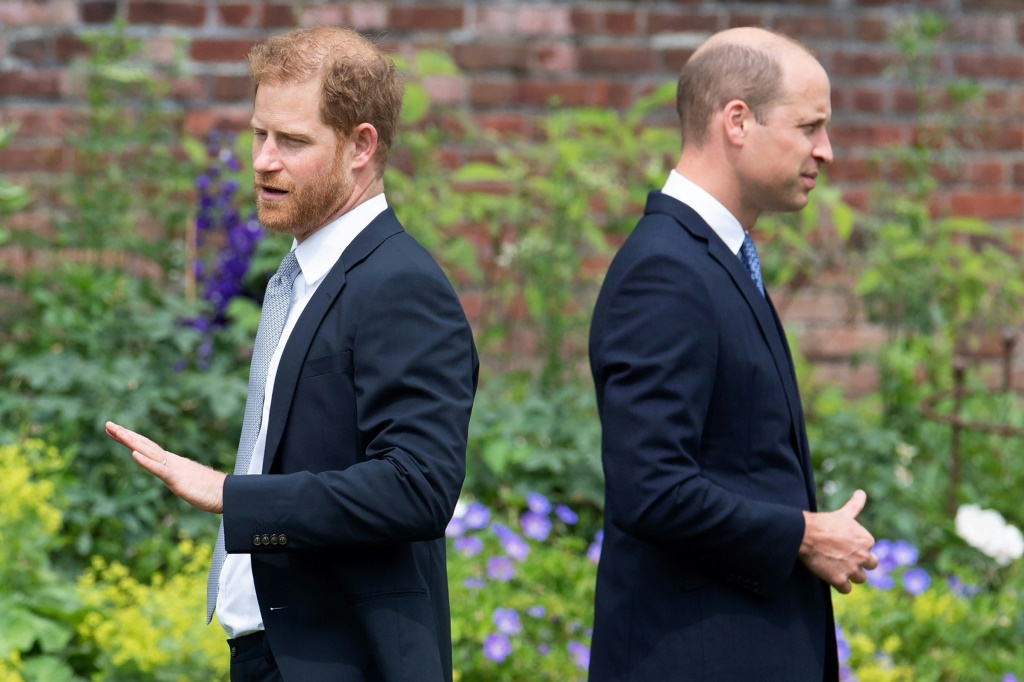 الأميران هاري (يسار) ووليام خلال تدشين تمثال لوالدتهما الراحلة ديانا في حديقة قصر كنسينغتون في العاصمة البريطانية لندن في الأول من تموز/يوليو 2021 (ا ف ب)