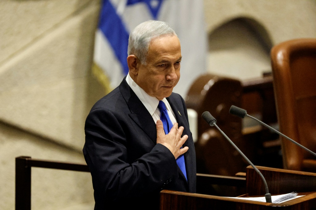 رئيس الوزراء الاسرائيلي الجديد بنيامين نتانياهو خلال عرض حكومته امام الكنيست في 29 كانون الاول/ديسمبر 2022 (ا ف ب)