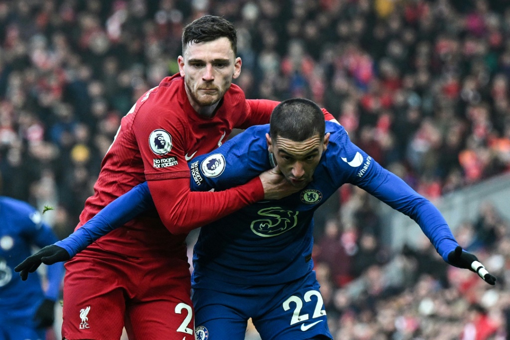 لقطة من مباراة تشلسي وليفربول التي انتهت بالتعادل السلبي في الدوري الانكليزي لكرة القدم على ملعب أنفيلد في 21 كانون الثاني/يناير 2023 (ا ف ب)