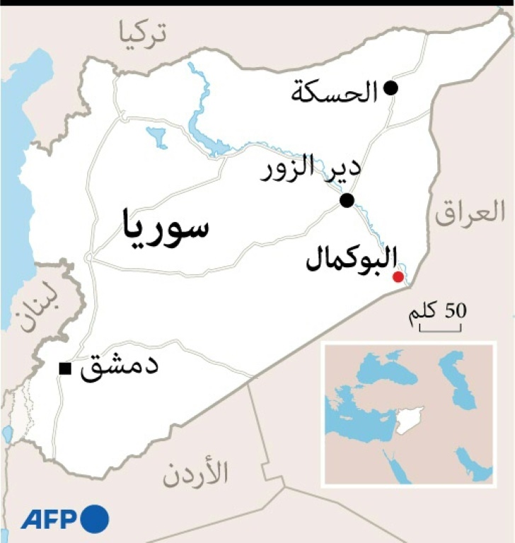 خريطة تُظهر موقع مدينة البوكمال في شرق سوريا (ا ف ب)