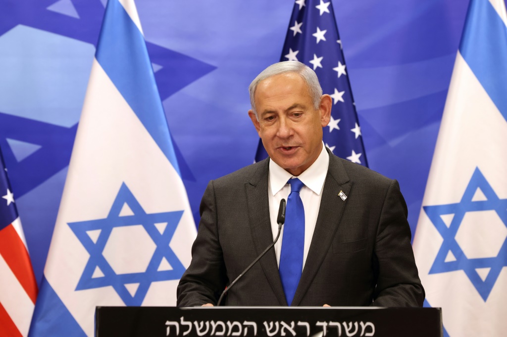 رئيس الوزراء الاسرائيلي بنيامين نتانياهو خلال مؤتمر صحافي في القدس في 30 كانون الثاني/يناير 2023 (ا ف ب)