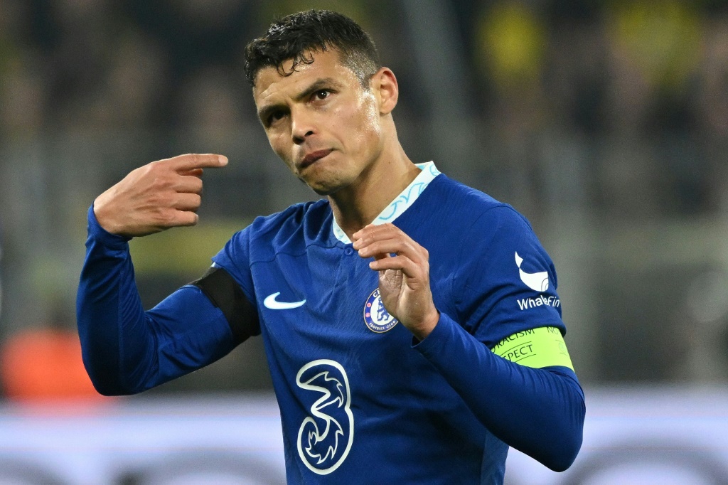 المدافع البرازيلي تياغو سيلفا بعد مباراة فريقه تشلسي الإنكليزي مع بوروسيا دورتموند الالماني في ذهاب الدور ثمن النهائي لمسابقة دوري أبطال أوروبا في كرة القدم. دورتموند، غرب ألمانيا، في 15 شباط/فبراير 2023 (ا ف ب)
