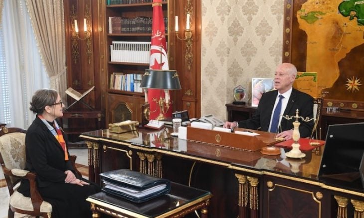 الرئيس التونسي قيس سعيد خلال اجتماع مع رئيسة الوزراء نجلاء بودن- (فيسبوك الرئاسة)