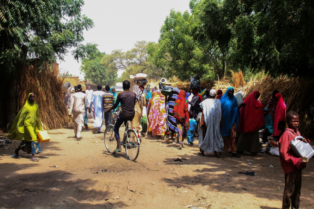     سكان من قرية لاوانتي بشمال شرق نيجيريا يتجمعون بعد هجوم جهادي في 20 شباط/فبراير 2019 (أ ف ب)