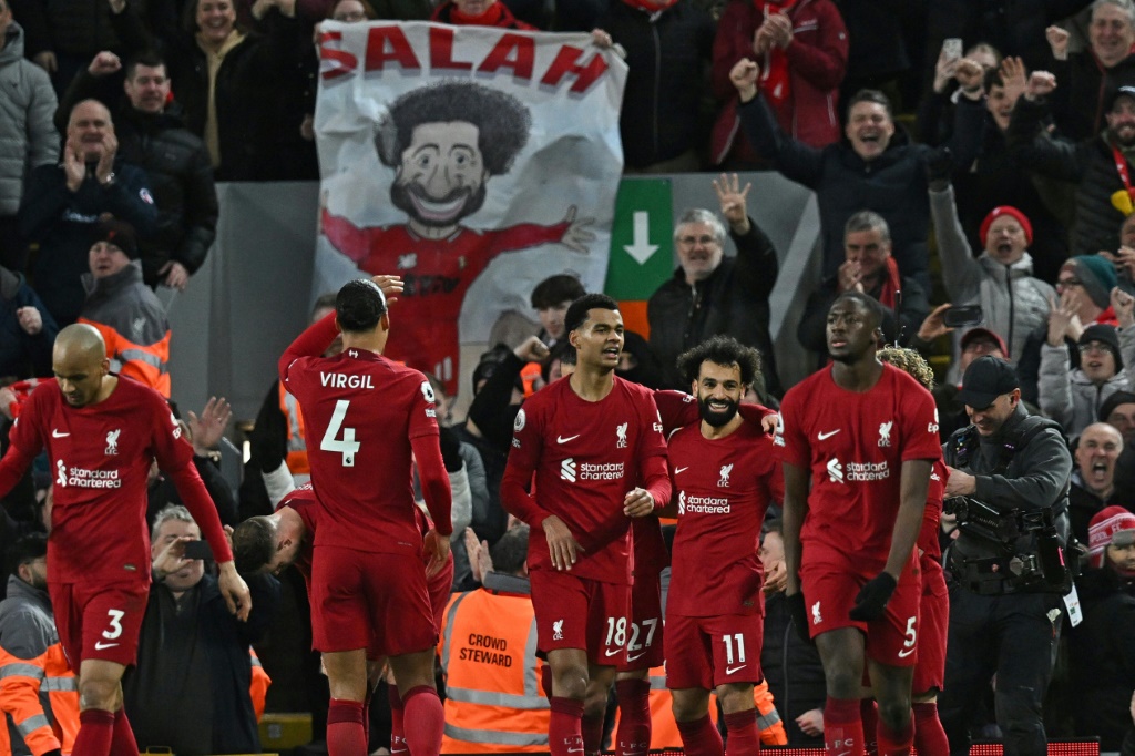 جماهير ليفربول الإنكليزي تحتفل بالمصري محمد صلاح (ا ف ب)