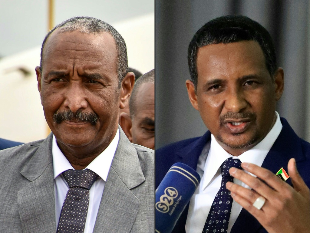 صورة مركبة لقائد الجيش السوداني عبد الفتاح البرهان (الى اليسار) وقائد قوات الدعم السريع محمد حمدان دقلو المعروف بـ