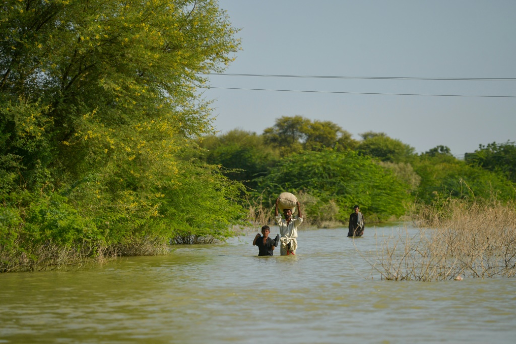     صورة مؤرخة في 27 أيلول/سبتمبر 2022 لمنطقة غمرتها الفيضانات في باكستان (أ ف ب)