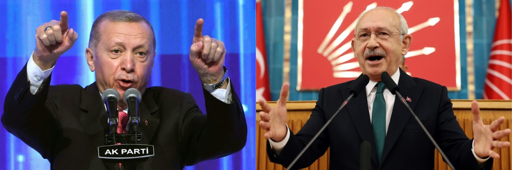     رجب طيب أردوغان وكمال كيليجدار أوغلو محاصران في واحدة من أشد الأصوات في تركيا منذ عقود. (ا ف ب)   