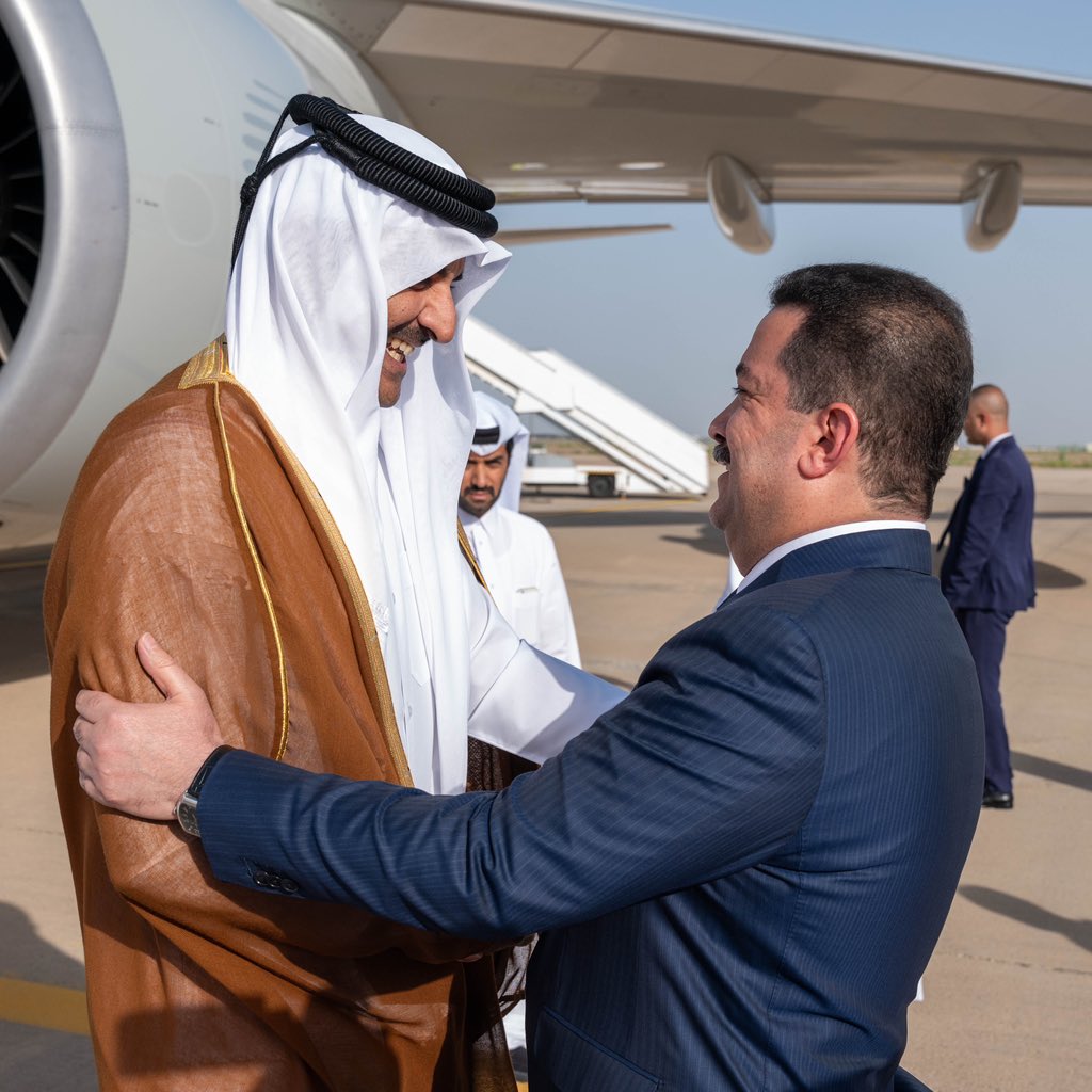 جانب من استقبال رئيس الوزراء العراقي محمد شياع السوداني لأمير قطر الشيخ تميم (قنا)