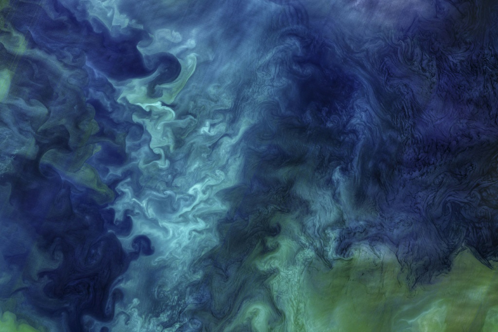 صورة أقمار صناعية ناسا تظهر المياه قبالة ساحل ألاسكا مع أزهار العوالق النباتية من 18 يوليو 2018 (ا ف ب)   