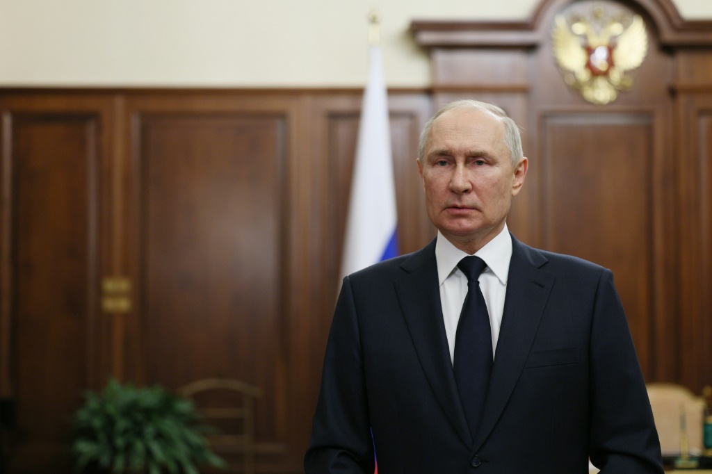 الرئيس الروسي فلاديمير بوتين يتوجه بخطاب الى الامة في 26 حزيران/يونيو 2023 في موسكو (ا ف ب)