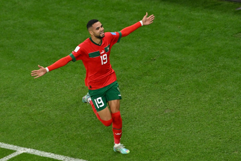 يوسف النصيري يسجل هدف المغرب ضد البرتغال في الدور ربع النهائي من مونديال قطر في 10 كانون الاول/ديسمبر 2022 (ا ف ب)