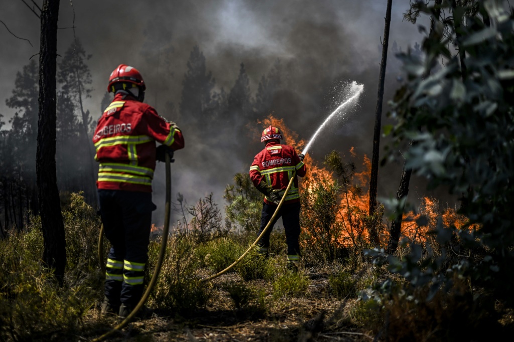 عناصر اطفاء يكافحون حريقا في البرتغال (ا ف ب)