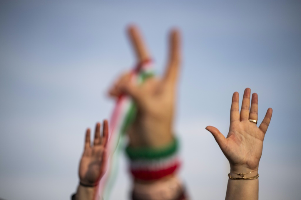 صورة من تظاهرة في العاصمة الأميركية واشنطن في 11 شباط/فبراير 2023 دعما للاحتجاجات المناهضة للحكومة في إيران (ا ف ب)