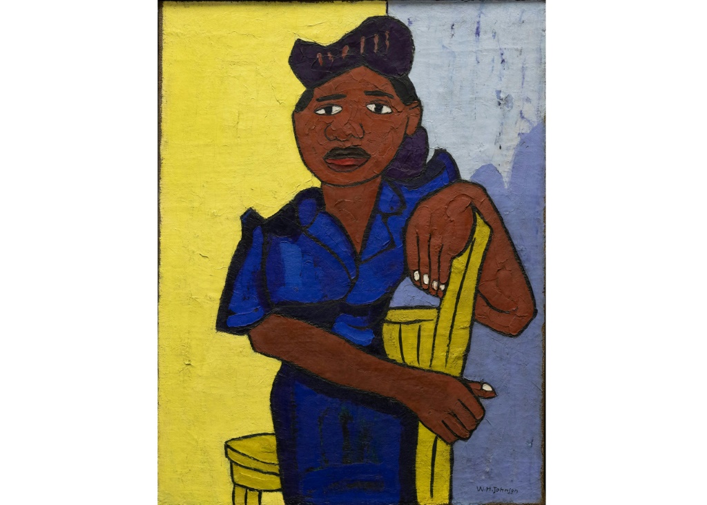 صورة وفرها متحف جامعة كلارك أتلانتا للفنون ومتحف متروبوليتان للفنون في نيويورك في 22 آب/أغسطس 2023 للوحة لوليام هنري جونسون بعنوان "امرأة ترتدي الأزرق" (ا ف ب)