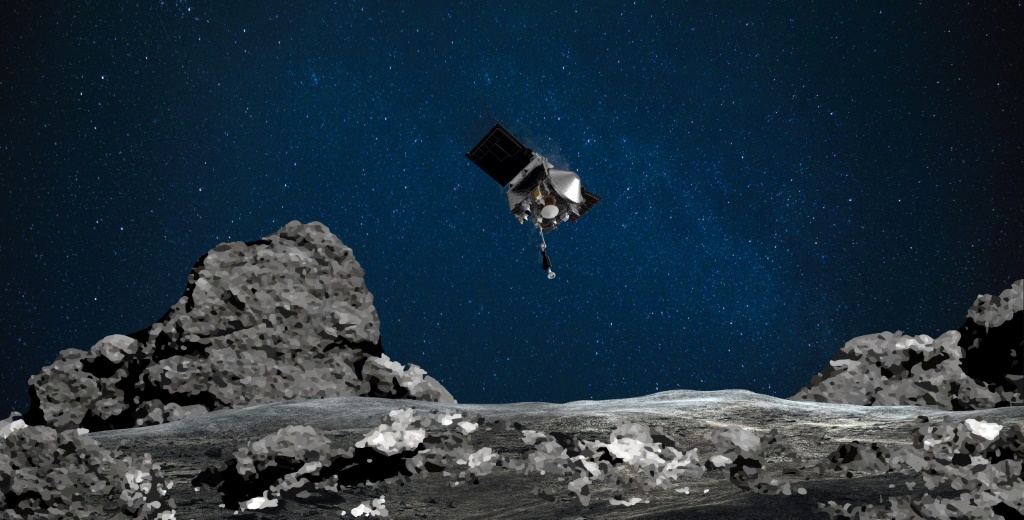 محاكاة تصويرية لهبوط المسبار "أوسايرس-ريكس" على سطح الكويكب بينو (ا ف ب)