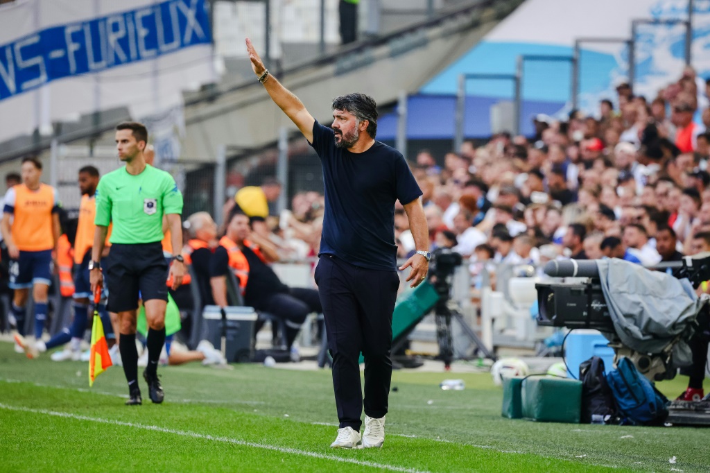 مدرب مرسيليا الايطالي جينارو غاتوسو خلال المباراة ضد لوهافر (3-0) في الدوري الفرنسي في الثامن من تشرين الأول/أكتوبر 2023 (ا ف ب)