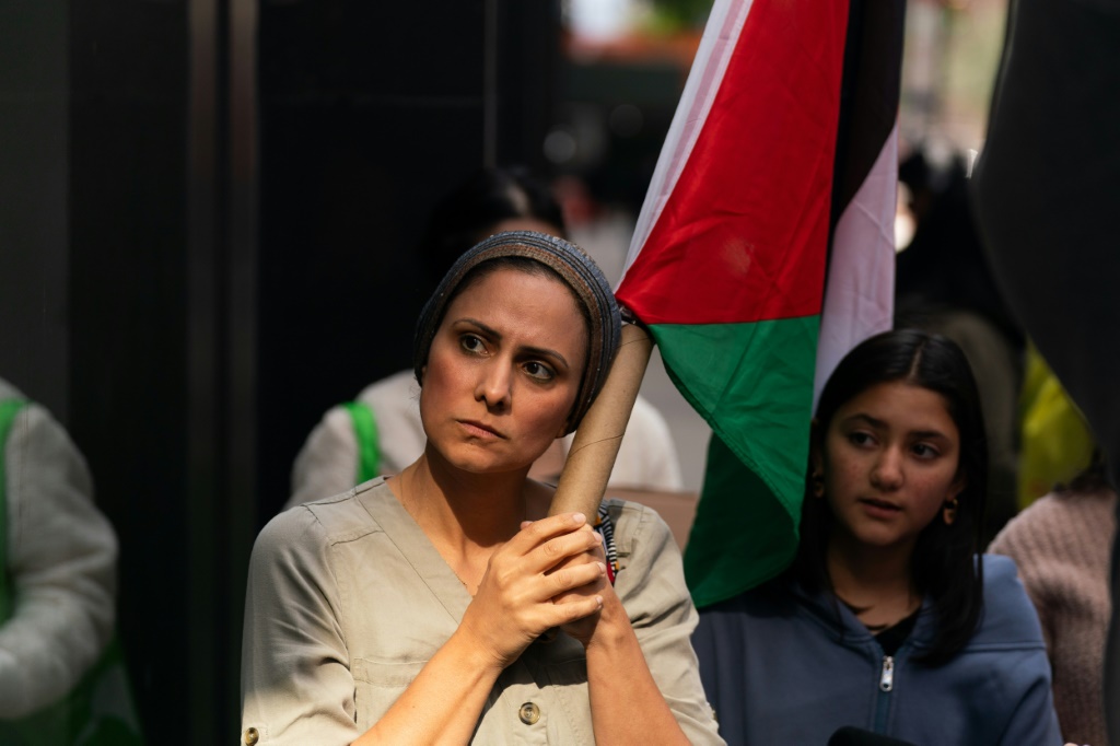 متظاهرون مؤيدون للفلسطينيين في نيويورك في 9ت1/أكتوبر 2023 (ا ف ب)