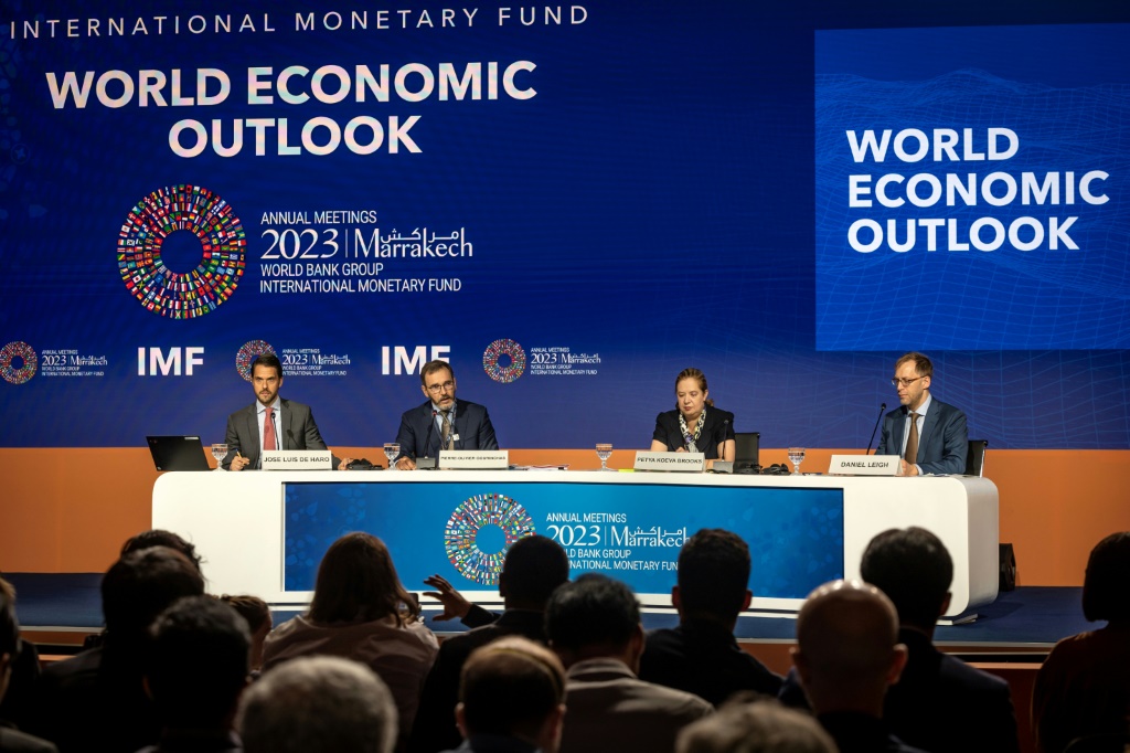 من اجتماعات صندوق النقد الدولي والبنك الدولي في مراكش في العاشر من تشرين الأول/أكتوبر 2023 (ا ف ب)