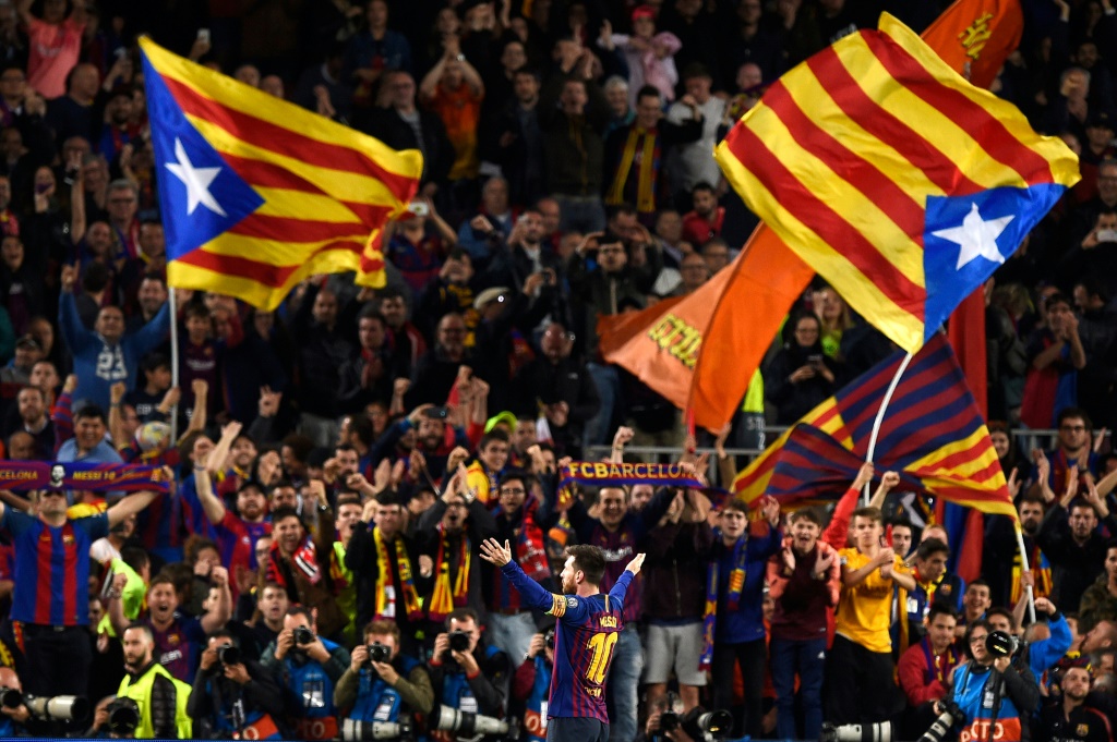 الأرجنتيني ليونيل ميسي يحتفل بعد تسجيله لبرشلونة في مرمى ليفربول في دوري أبطال أوروبا في 1 أيار/مايو 2019 (ا ف ب)