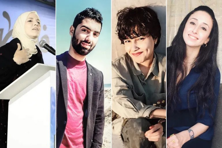 من اليمين: الكاتبة نيروز قرموط، الشاعرة روان حسين، الكاتب عامر المصري، الشاعرة مريم قوش (الجزيرة)