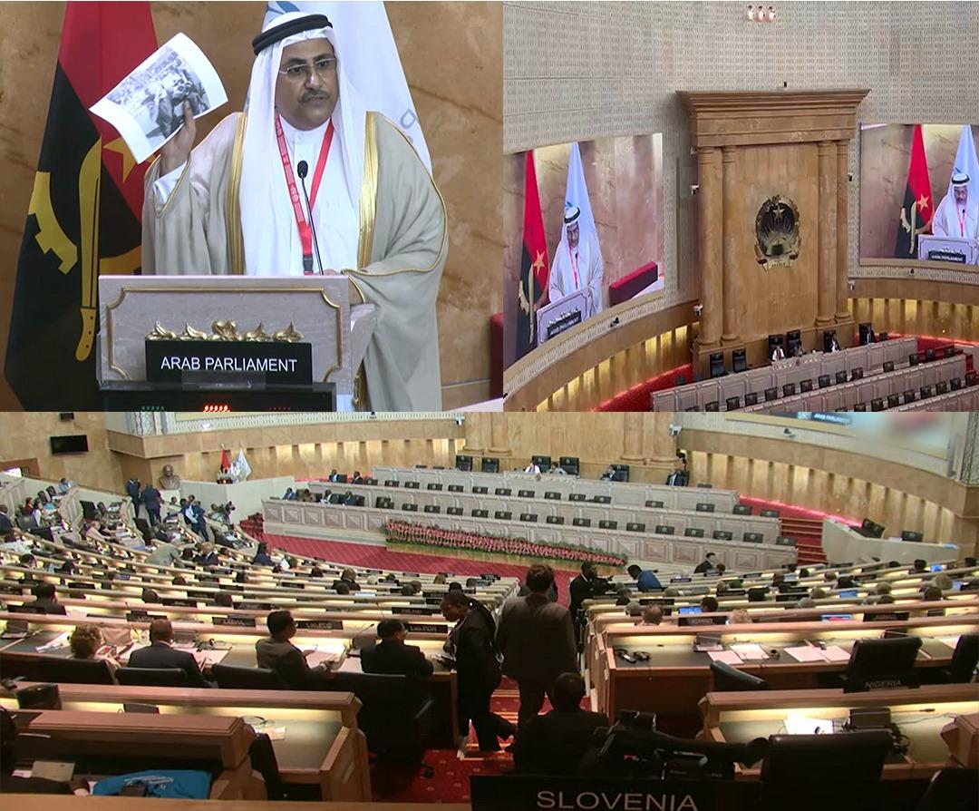 عادل بن عبدالرحمن العسومي رئيس البرلمان الدولي يلقي كلمته (الأمة برس)