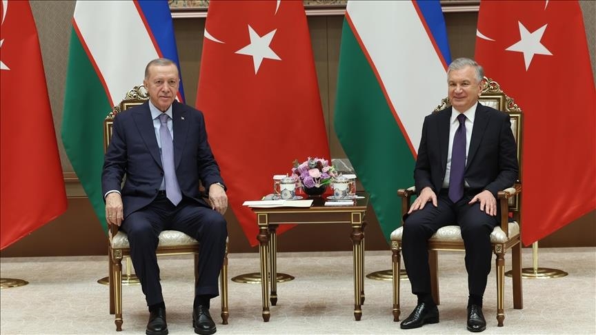اردوغان ورئيس اوزبكستان (الأناضول)