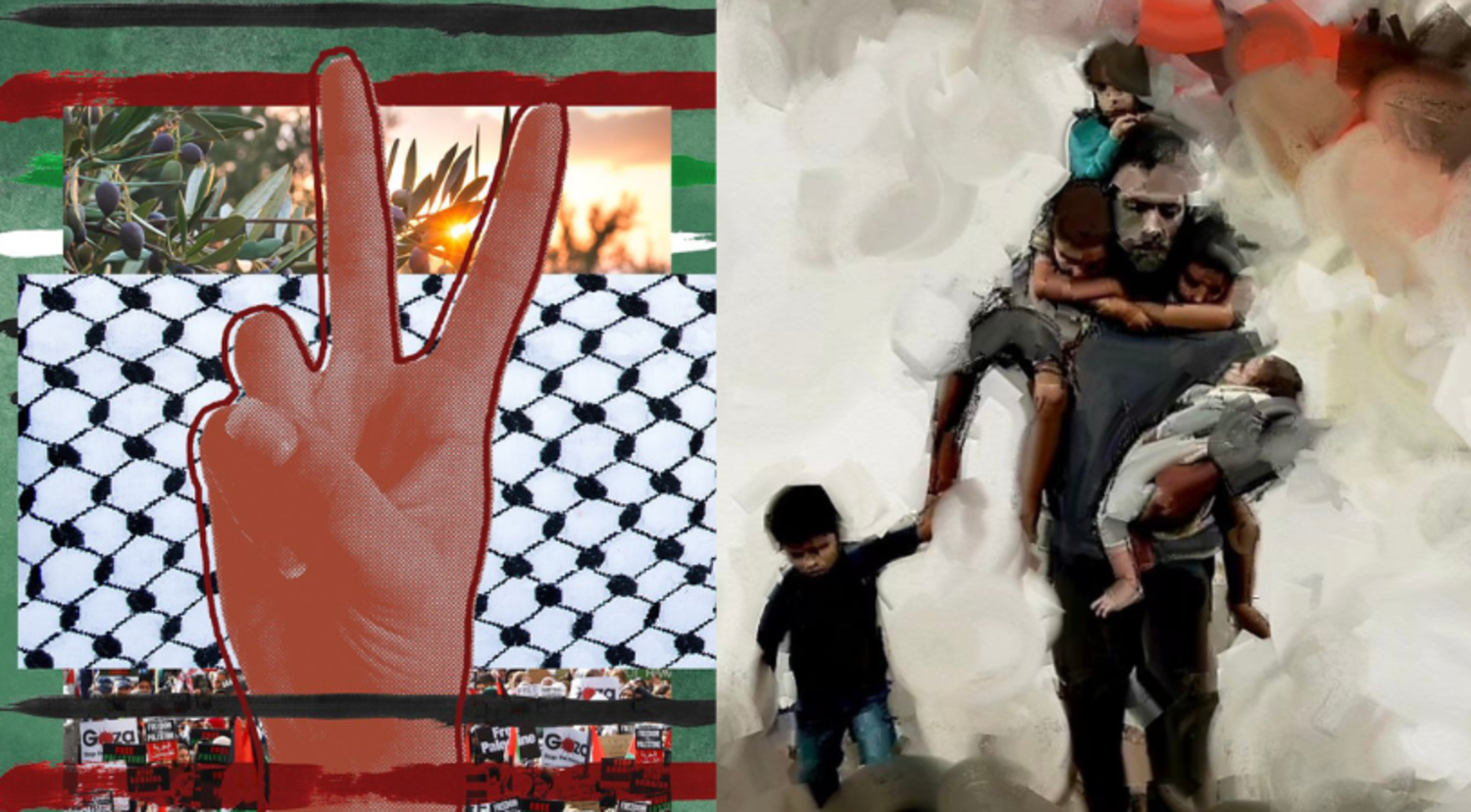 لوحتان لكل من الفنانة الإماراتية فاطمة لوتاه والفنان اللبناني رامي قانصو (إنستغرام)