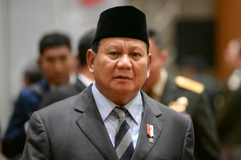 وزير الدفاع الإندونيسي برابوو سوبيانتو خلال الاجتماع السابع عشر لوزراء دفاع دول جنوب شرق آسيا (آسيان) في جاكرتا في 15 نوفمبر 2023 (أ ف ب)