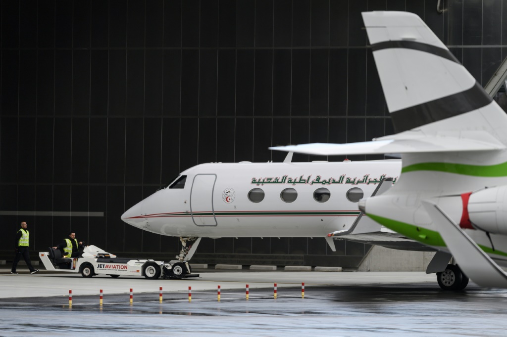 طائرة حكومية جزائرية في مطار جنيف في 10 آذار/مارس 2019 (أ ف ب)   