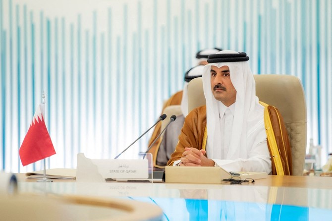 الشيخ تميم أكد أن قتل وتهجير الفلسطينيين خط لا يمكن تجاوزه أو قبوله (أ ف ب))