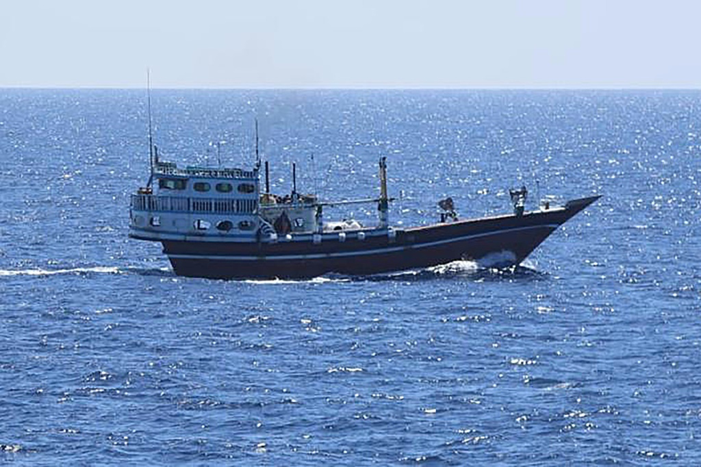 صورة وزعتها البحرية الهندية في 29 كانون الثاني/يناير 2024 تظهر السفينة الايرانية بعد تحريرها قبالة سواحل الصومال. (ا ف ب)