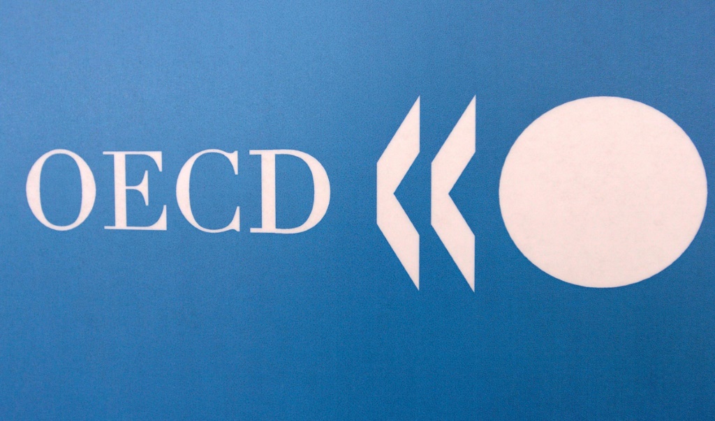 شعار منظمة التعاون والتنمية في الميدان الاقتصادي في 2006 في باريس (ا ف ب)
