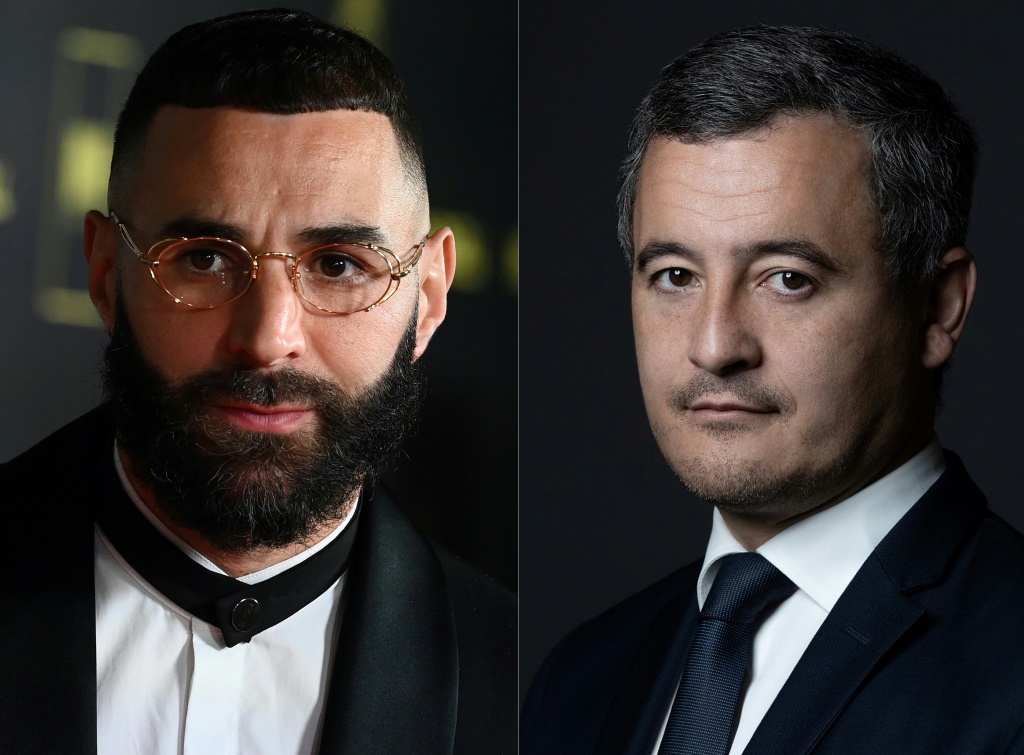 النجم الفرنسي كريم بنزيمة (إلى اليسار) قدّم شكوى ضد وزير الداخلية جيرالد دارمانان بتهمة التشهير في 16 كانون الثاني يناير الماضي (ا ف ب)