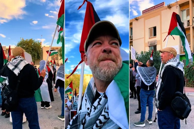 الناشط الأميركي كوين ذي إسكيمو يشارك في عدة مظاهرات ومبادرات لدعم غزة (الجزيرة)