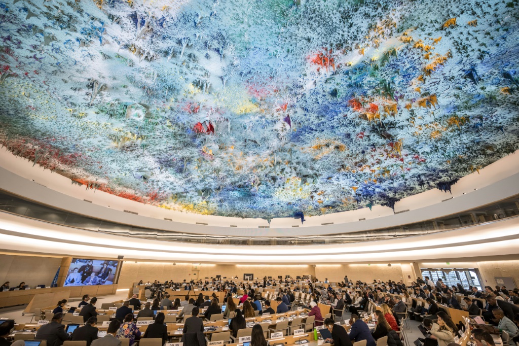 ينعقد مجلس حقوق الإنسان في مقر الأمم المتحدة في قصر الأمم في جنيف (أ ف ب)   