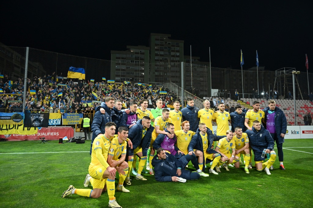 أوكرانيا بعد فوزها في بطولة البوسنة والهرسك في نصف النهائي المؤهل لكأس أوروبا 2024. زينا في 21 آذار/مارس 2024. (ا ف ب)