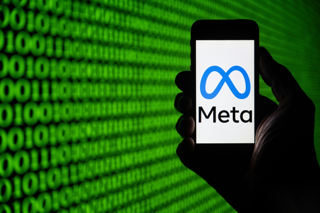 شعار "ميتا" يظهر على هاتف ذكي في مولوز شرق فرنسا بتاريخ 25 آذار/مارس 2024 (ا ف ب)