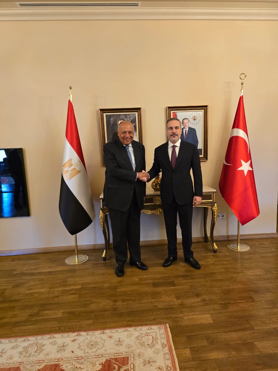 وزير الخارجية المصري سامح شكري مع نظيره التركي هاكان فيدان (صفحة المتحدث بإسم وزارة الخارجية المصرية على إكس)
