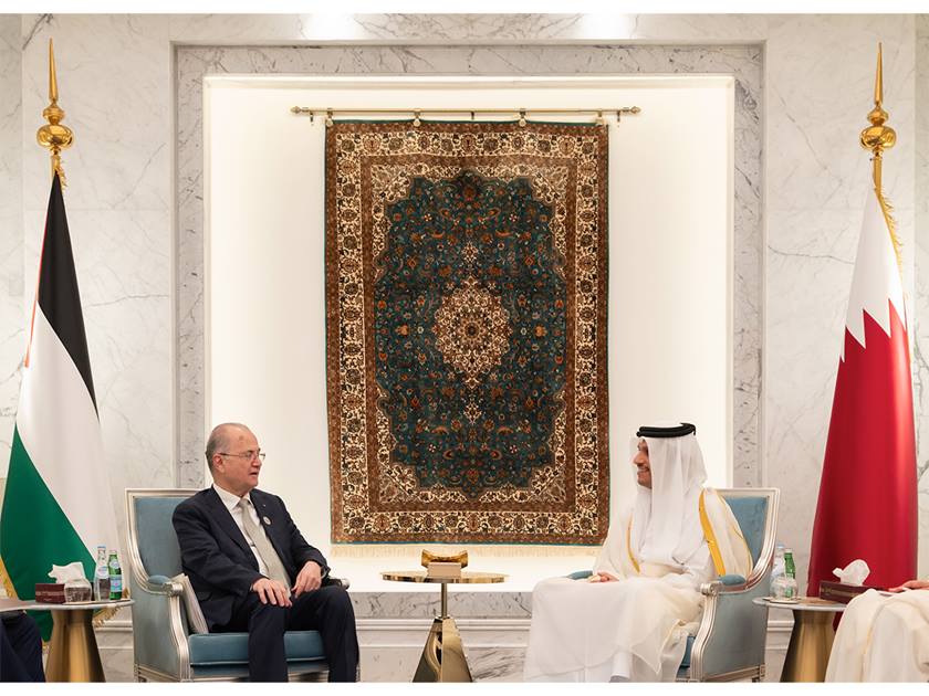 رئيس مجلس الوزراء وزير الخارجية القطري يستقبل نظيره الفلسطيني