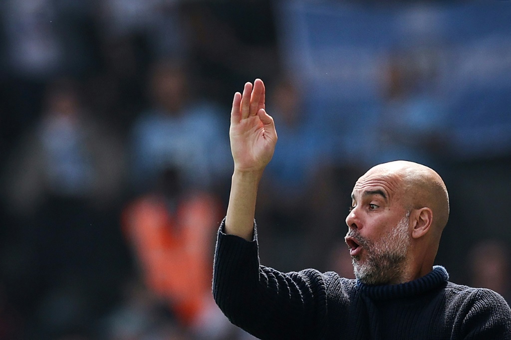 المدرب الإسباني بيب غوارديولا خلال لقاء فريقه مانشستر سيتي مع مضيفه فولهام في الدوري الانكليزي لكرة القدم. لندن في 11 أيار/مايو 2024 (ا ف ب)