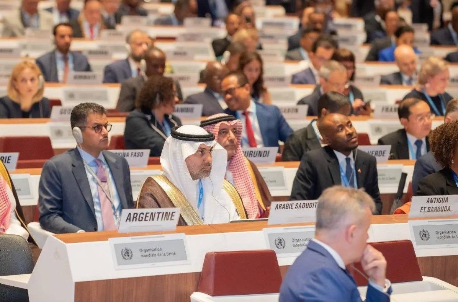 الوزير فهد الجلاجل لدى ترؤسه وفد السعودية في افتتاح أعمال جمعية الصحة العالمية بجنيف (واس)